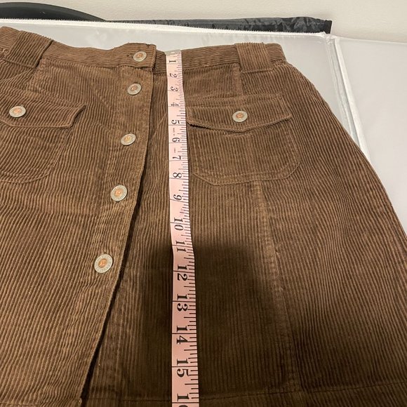 Fore Warned Corduroy Brown Skirt Button Front Mini Skirt Women's Size 14 - Picture 11 of 15
